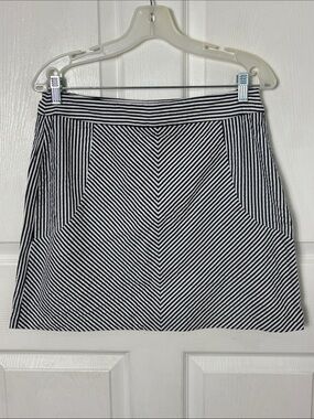 Sandro Nautical Blue White Striped Mini Skirt Sz 8 lightweight seersucker Cotton